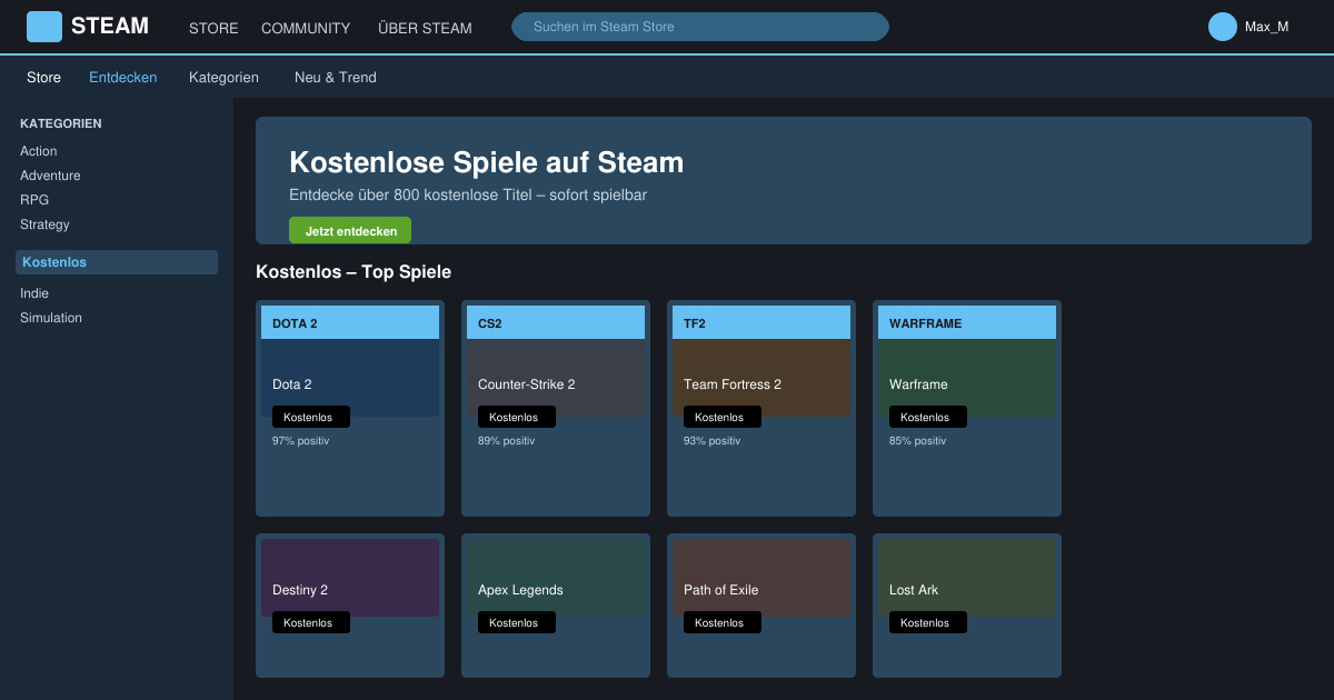 Kostenlose Spiele auf Steam