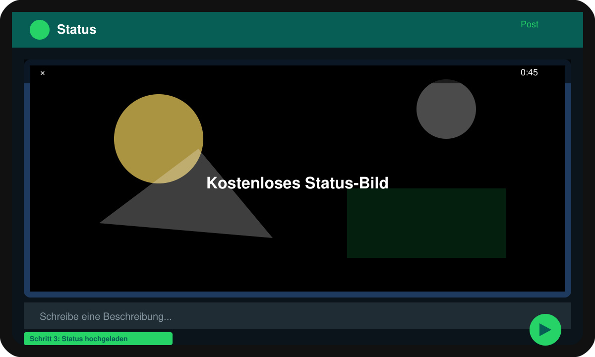 WhatsApp-Status-Bildschirm mit hochgeladenem kostenlosen Bild und sichtbarer Vorschau