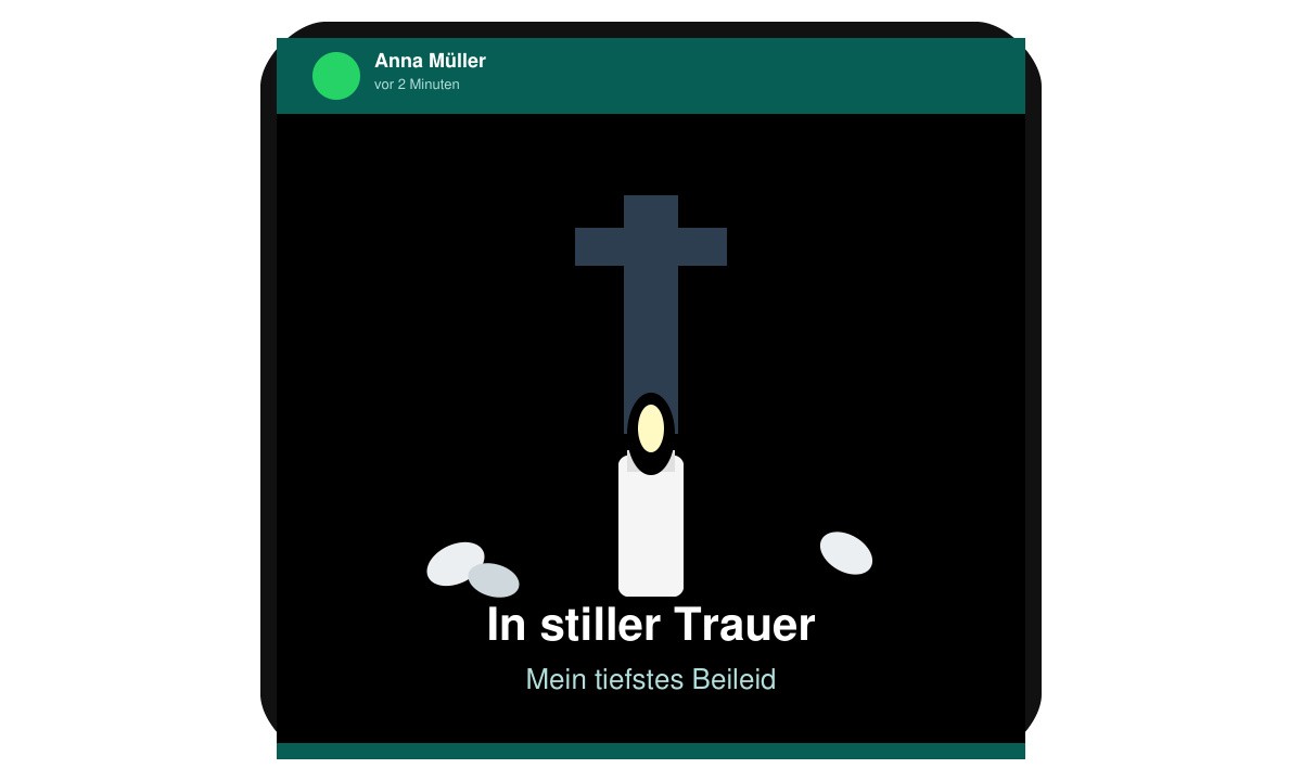 Fertiger WhatsApp-Status mit Trauerbild und kurzem Beileidstext