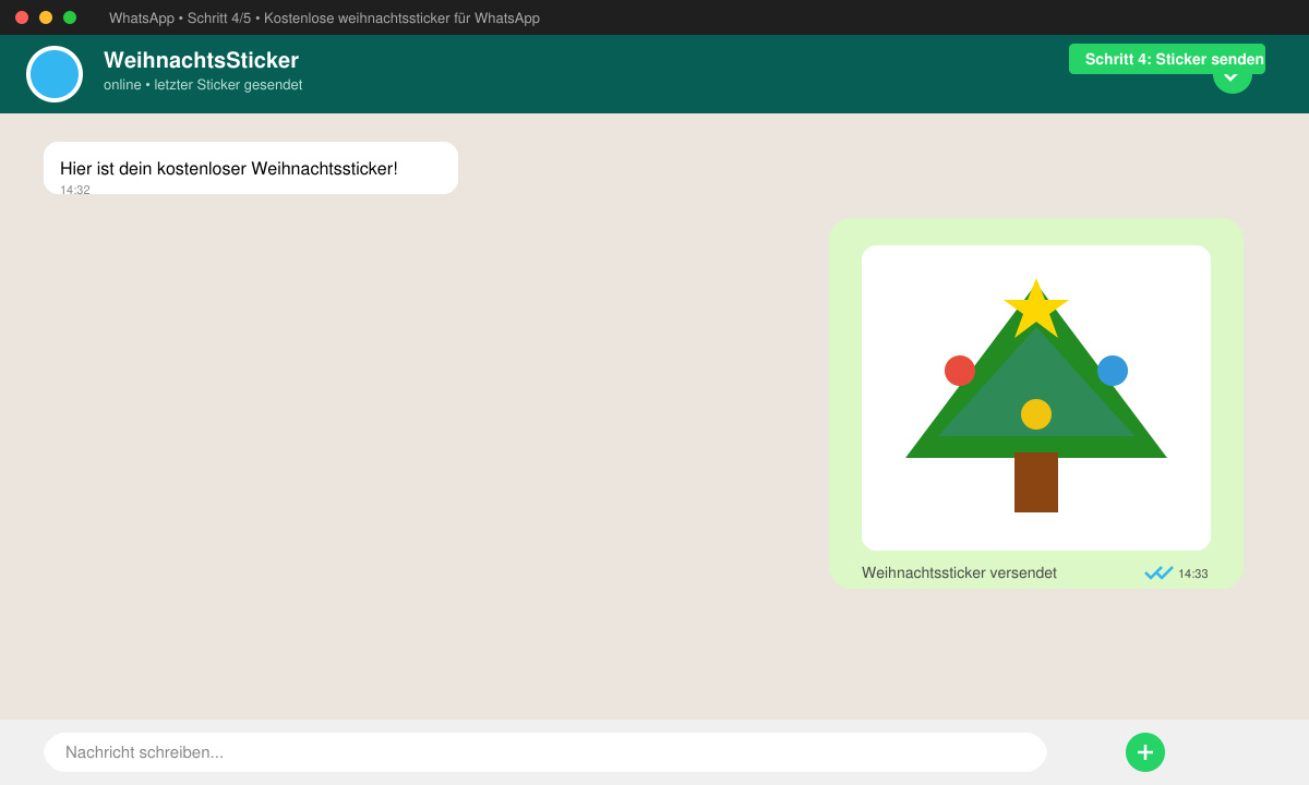 WhatsApp-Chat mit versendetem Weihnachtssticker und Bestätigung des Versands