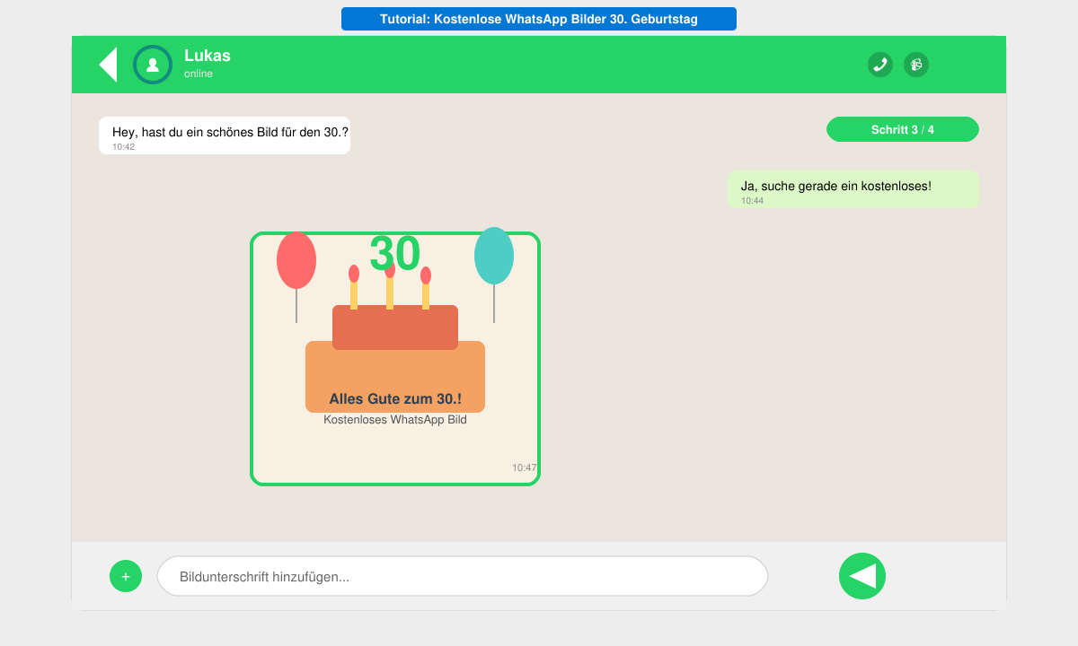 WhatsApp Chat mit hochgeladenem kostenlosen 30. Geburtstagsbild