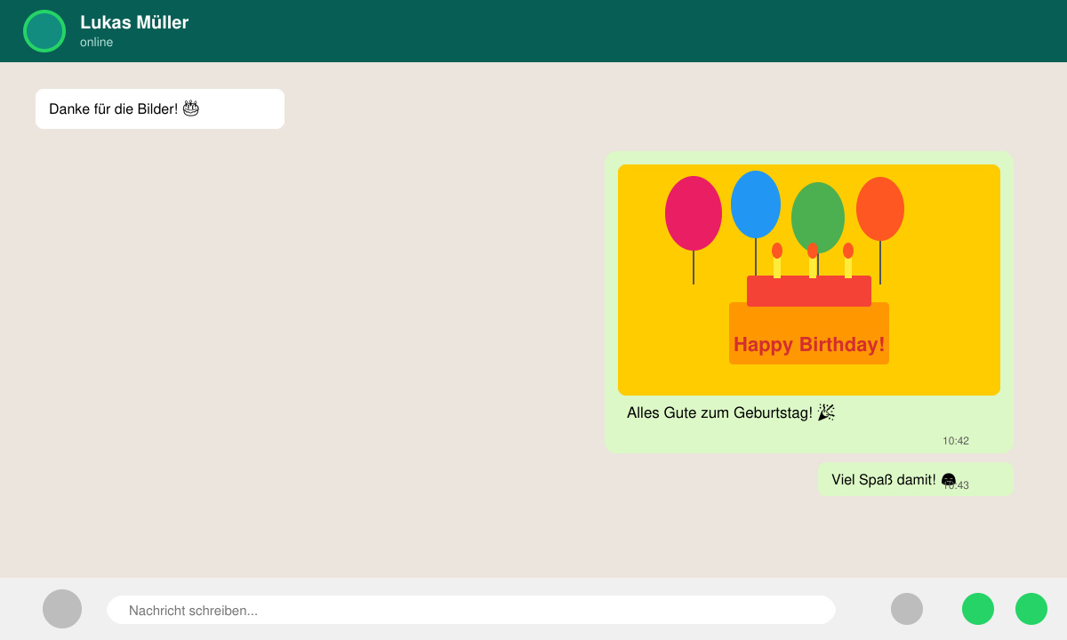 WhatsApp Chat mit versendetem kostenlosem Geburtstagsbild
