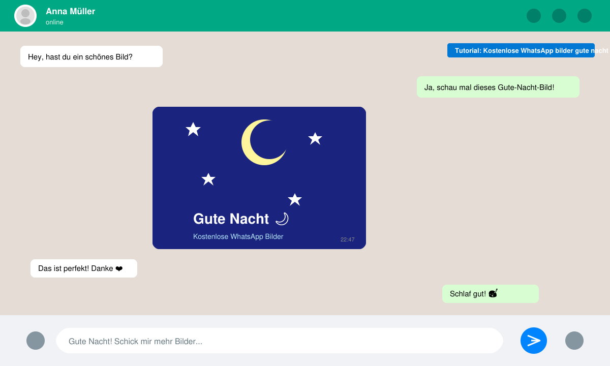 WhatsApp-Chat-Fenster mit ausgewähltem Gute-Nacht-Bild und Sende-Button