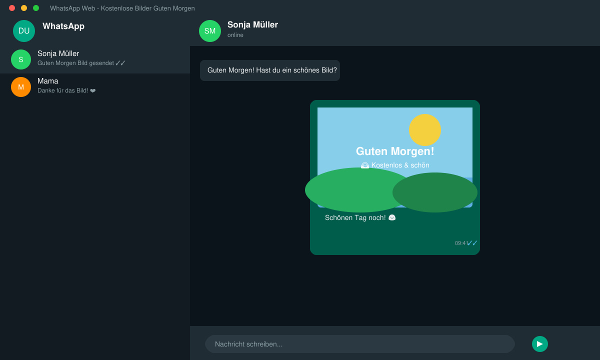 WhatsApp-Chat-Fenster mit einem frisch gesendeten Guten-Morgen-Bild