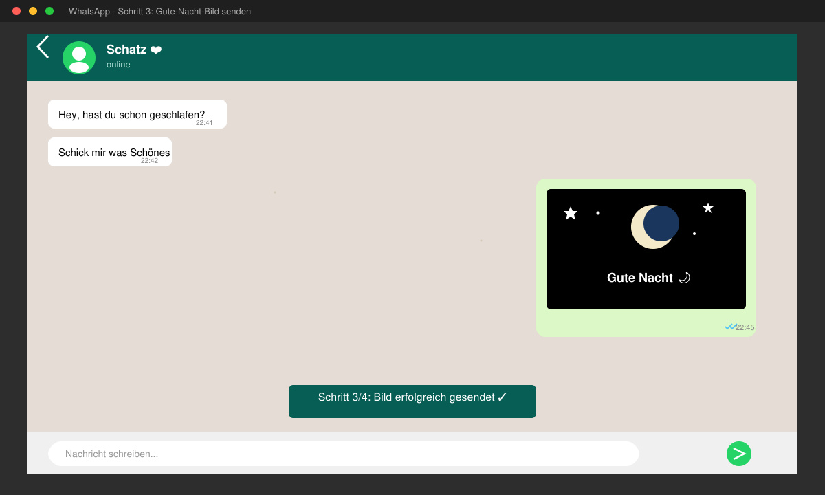 WhatsApp-Chat-Fenster mit einem versendeten Gute-Nacht-Bild