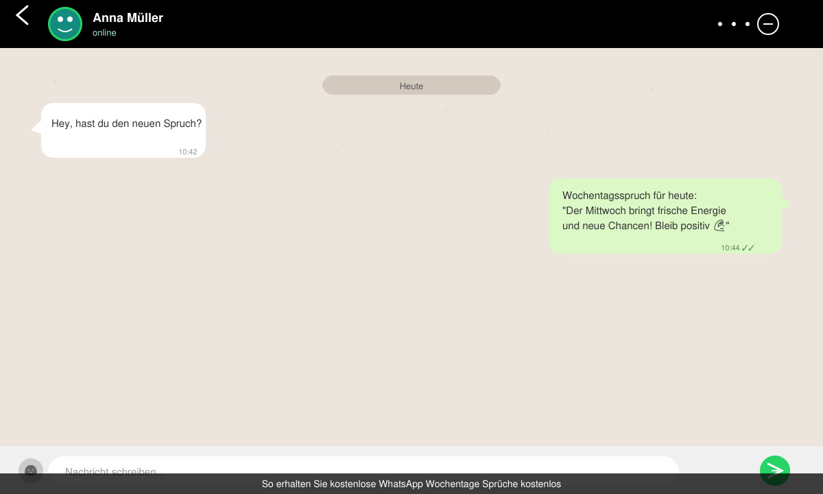 WhatsApp-Chat mit eingefügtem Wochentagsspruch
