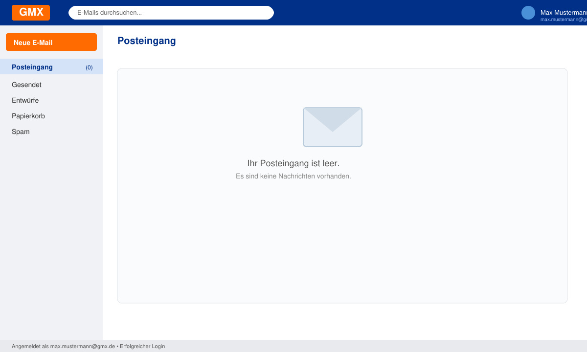 Erfolgreicher Login nach Behebung des Problems Login GMX funktioniert nicht