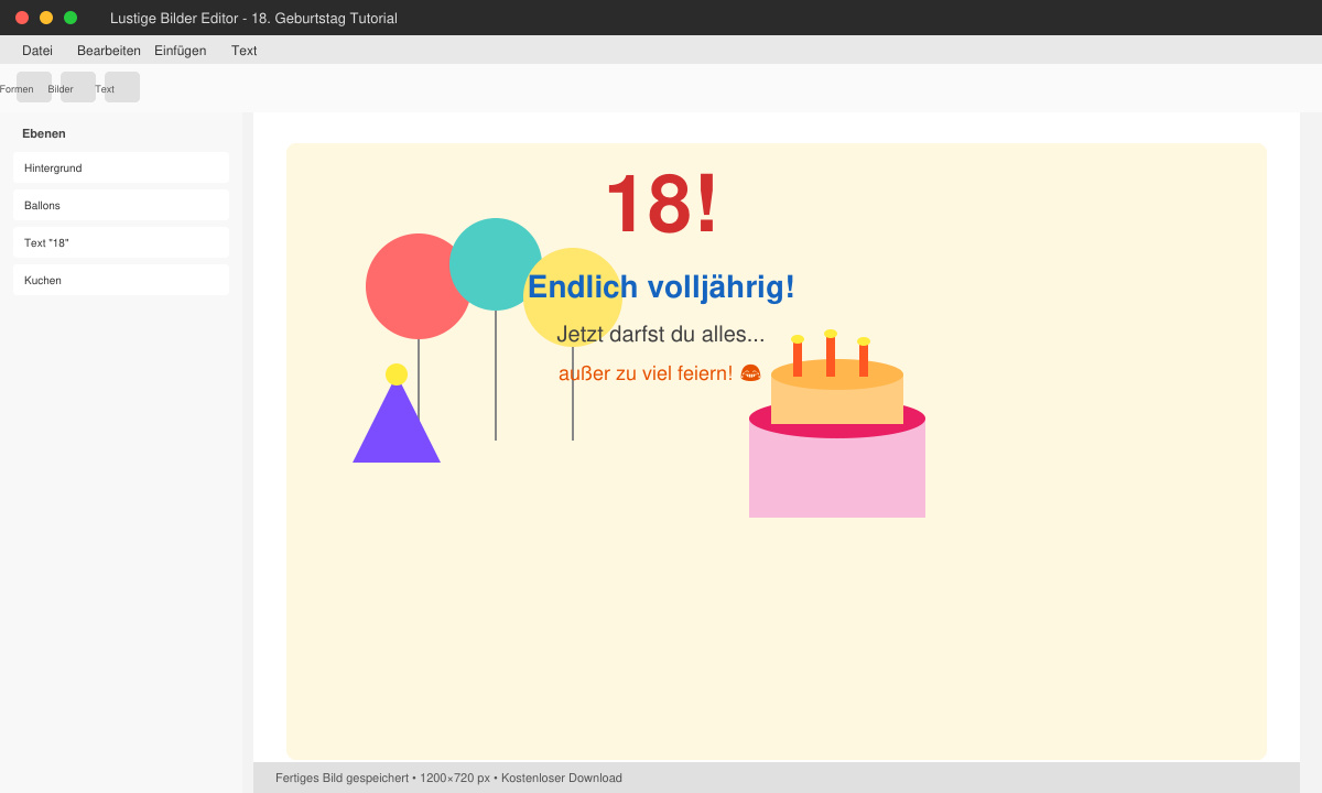 Fertiges lustiges Bild zum 18. Geburtstag mit eingefügtem Text