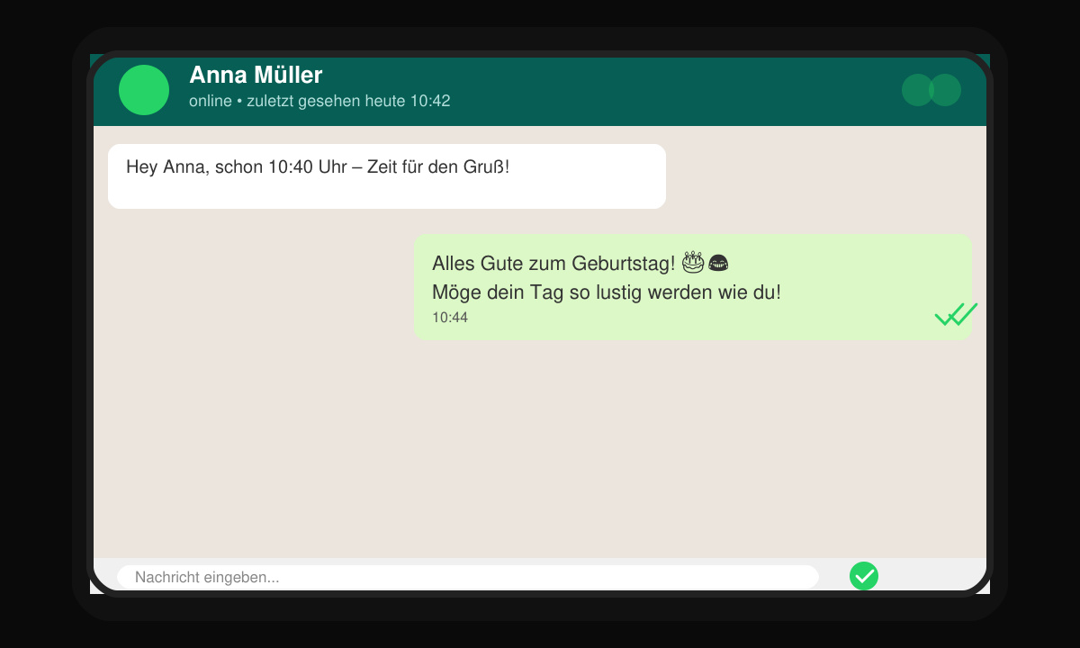 Erfolgreich gesendeter lustiger Geburtstagsgruß in WhatsApp