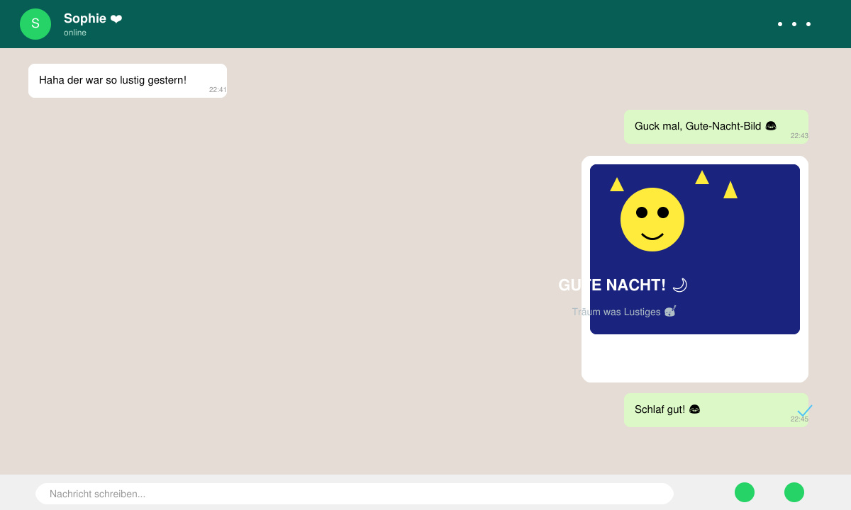WhatsApp-Chat mit versendetem lustigen Gute-Nacht-Bild
