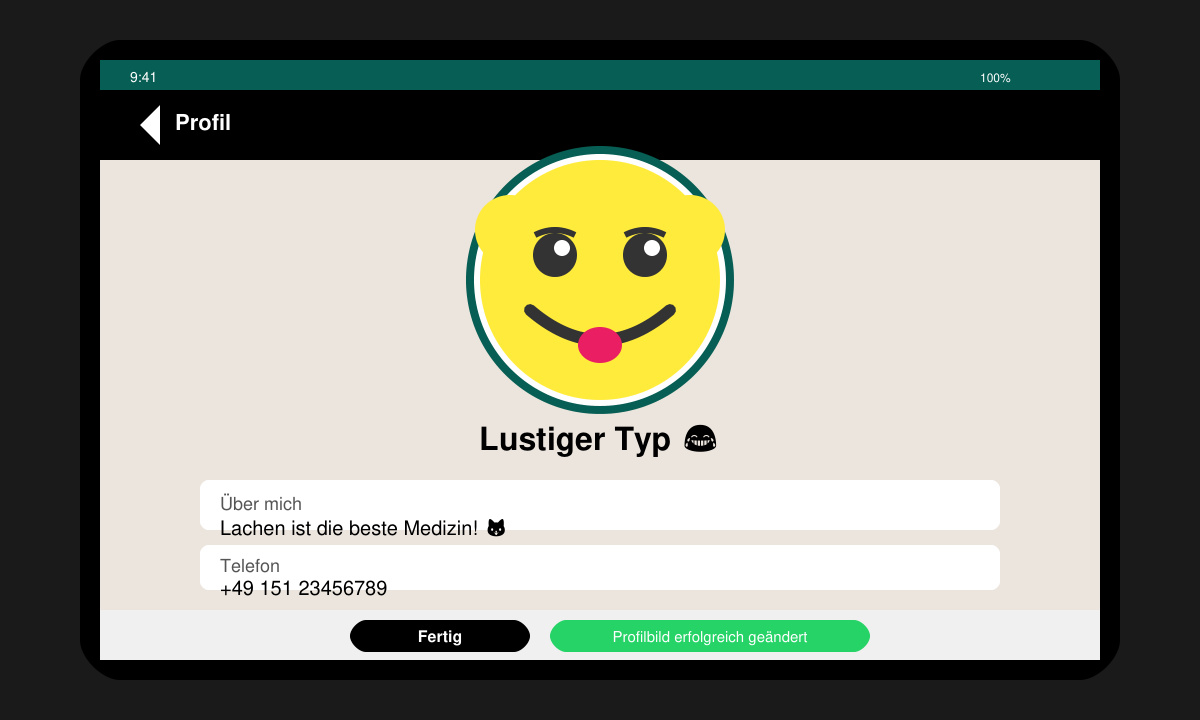 Fertiges WhatsApp-Profil mit einem lustigen Bild als Profilfoto