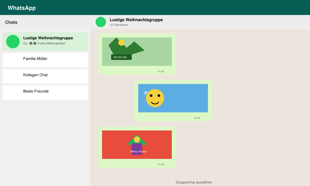 WhatsApp-Gruppenchat mit mehreren versendeten lustigen Weihnachtsbildern