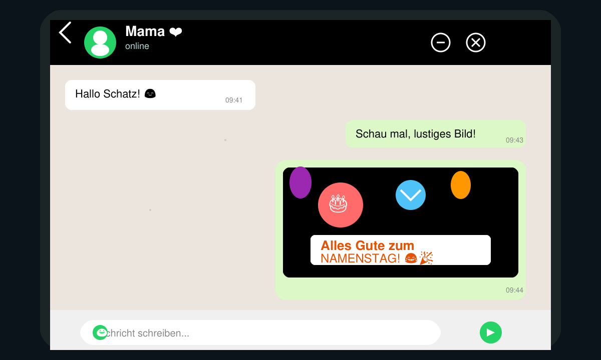 WhatsApp Chat mit versendetem lustigen Namenstag Bild