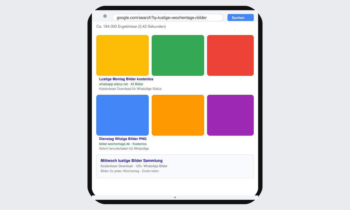 Browser-Suche nach lustigen Wochentage-Bildern