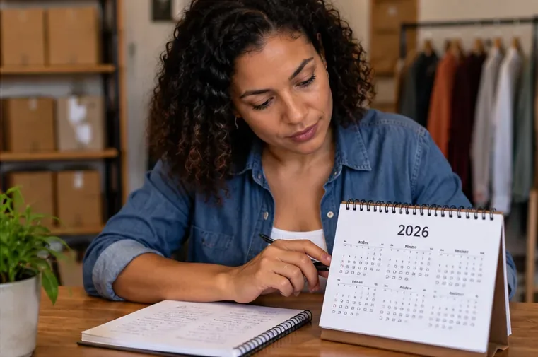 Microempreendedora consulta calendário anual para contar os meses entre a abertura do MEI e dezembro