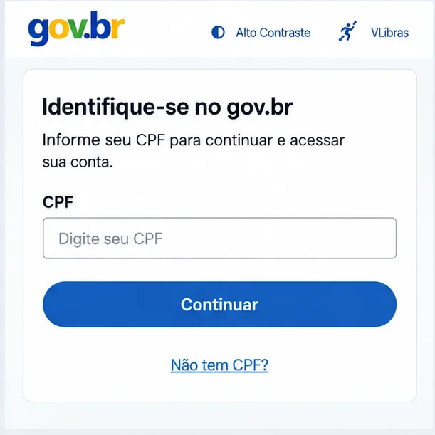 Tela de identificação da conta gov.br com campo para digitar o CPF
