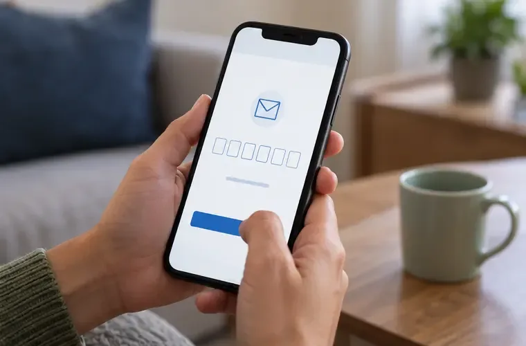 Mãos usando um celular com uma tela genérica de recuperação por código