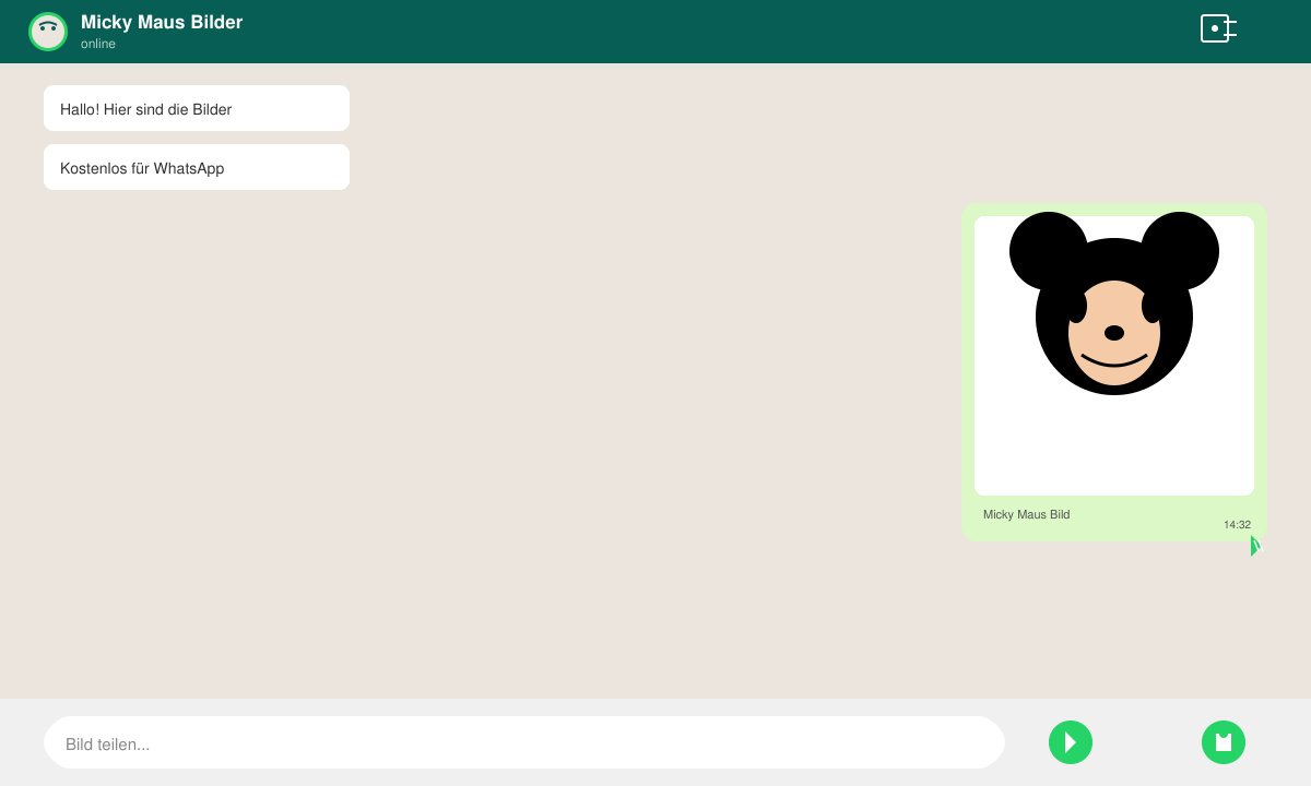 WhatsApp Chat mit Micky Maus Bild als gesendete Nachricht