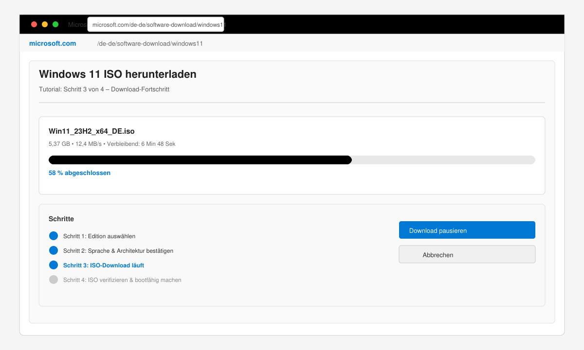 Fortschrittsanzeige des Windows 11 ISO Downloads