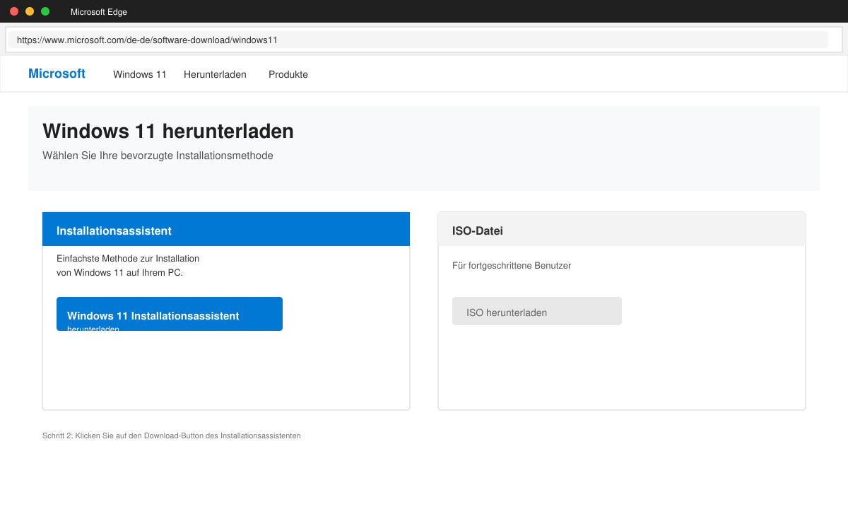 Screenshot of the Windows 11 download page with the Installation Assistant download button clearly visible