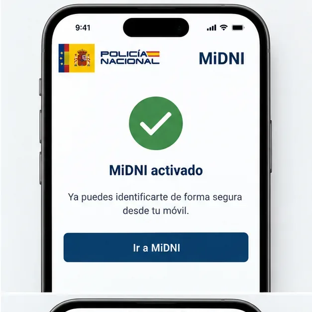 Pantalla orientativa que confirma que MiDNI ha quedado activado y permite entrar en la aplicación.