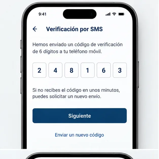 Pantalla orientativa de verificación mediante el código recibido por SMS durante la activación de MiDNI.