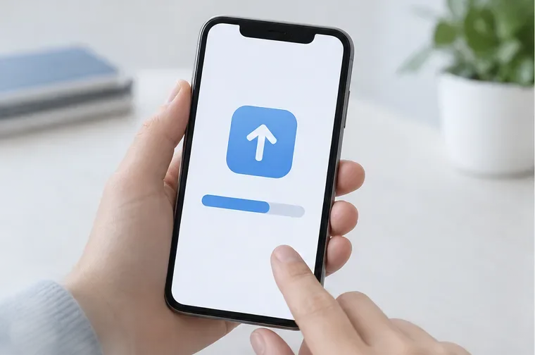 Teléfono mostrando una flecha de actualización y una barra de progreso genérica