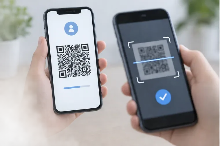 Dos teléfonos mostrando un código QR y su lectura de verificación