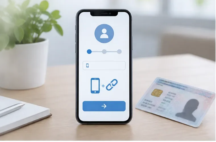 Teléfono con una pantalla genérica de registro junto a un DNI físico
