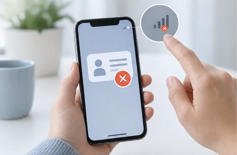 Teléfono con una aplicación de identidad y símbolos de error de conexión