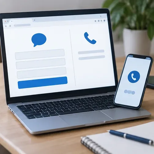 Een laptop met een neutraal contactformulier en een telefoon