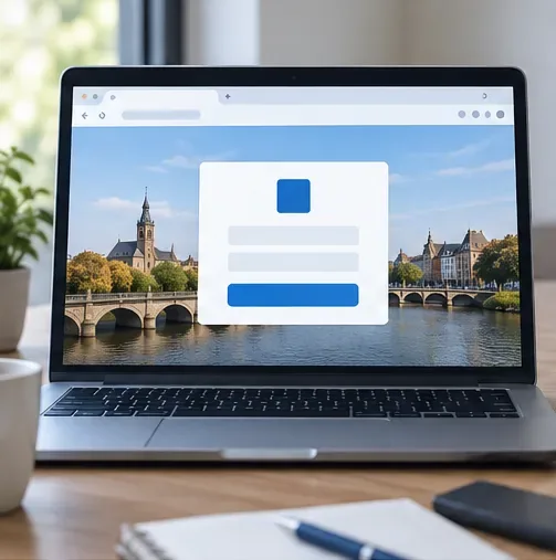 Een laptop met een neutraal overheidsportaal en een centraal inlogformulier
