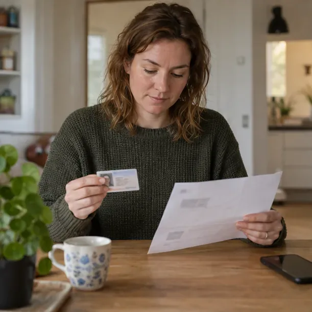 Een inwoner houdt een legitimatiebewijs vast en bekijkt thuis een brief met haar naam en adres.