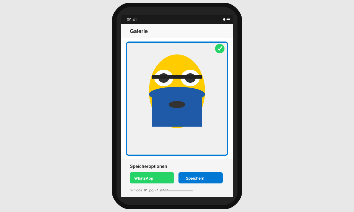 Auswahl eines Minions-Bildes in der Galerie-App eines Android-Smartphones