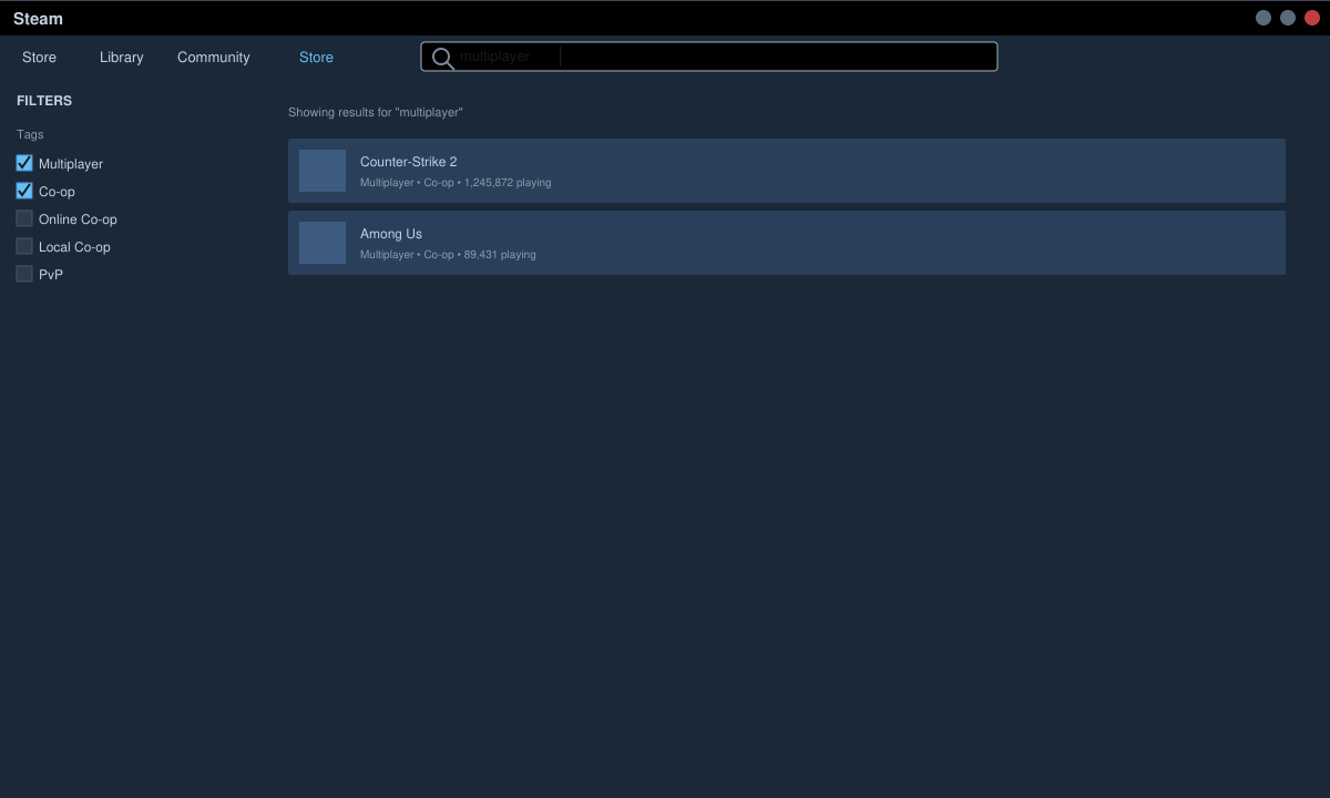 Screenshot of Steam store search bar with the term 
