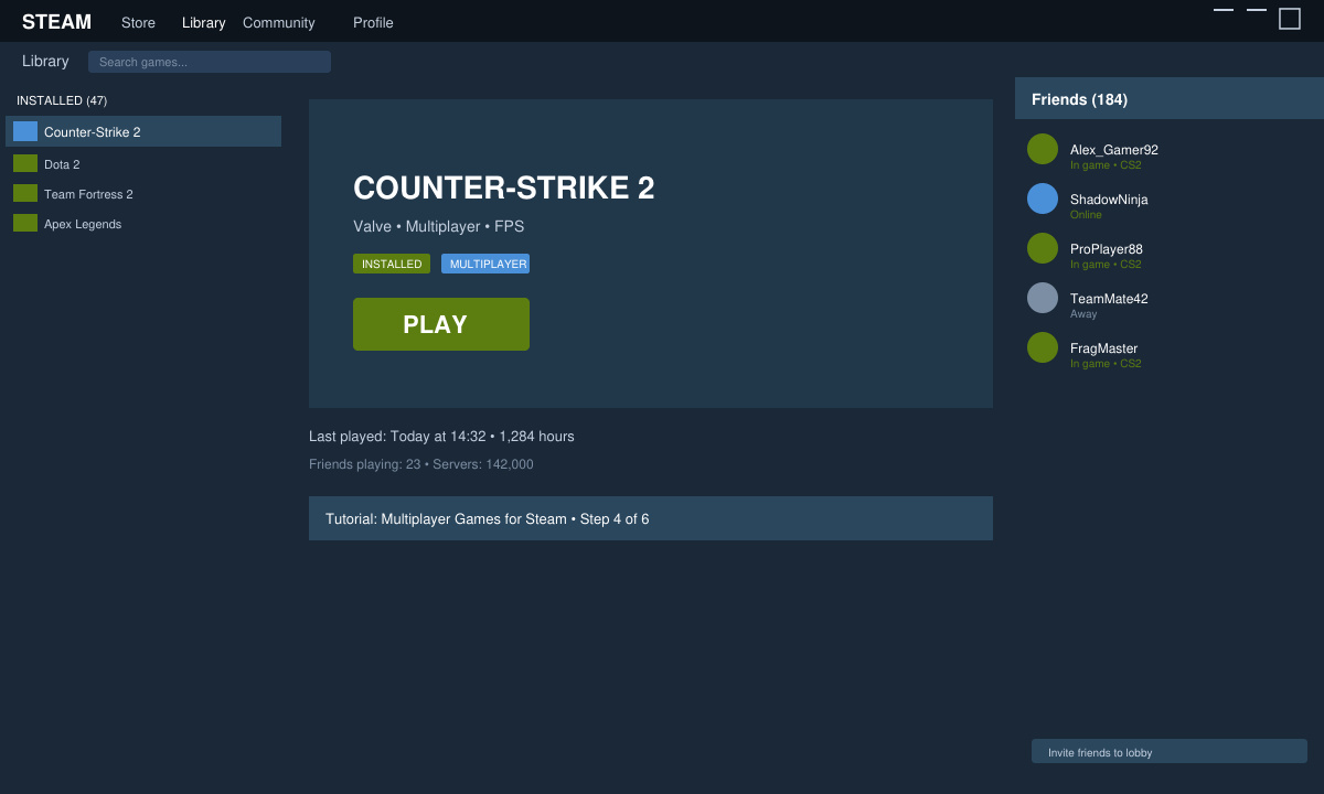 Steam library view showing an installed multiplayer game with the green Play button and friend invite option highlighted