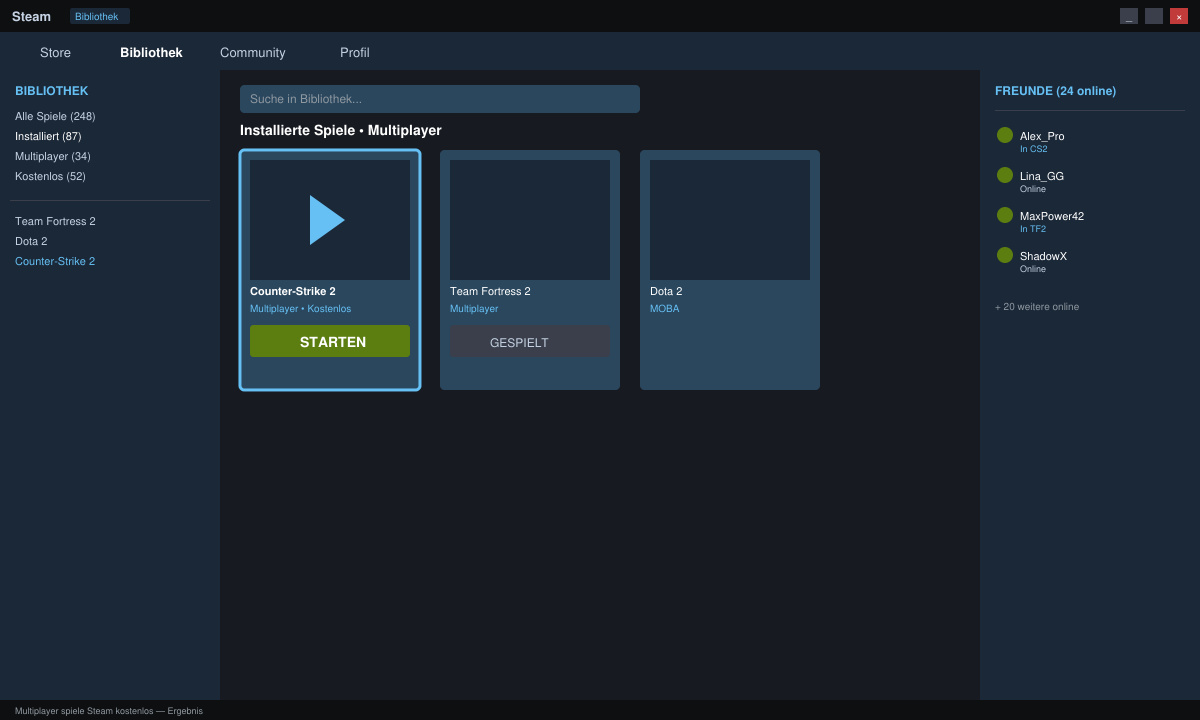 Installiertes Multiplayer-Spiel in der Steam-Bibliothek mit Start-Button