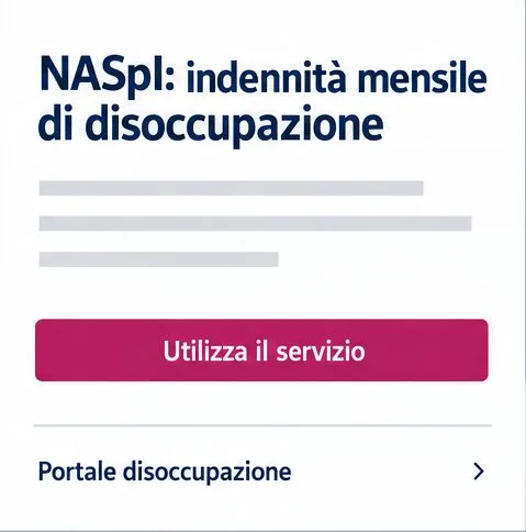 Pagina informativa del servizio NASpI con il pulsante “Utilizza il servizio” e il collegamento al Portale disoccupazione.