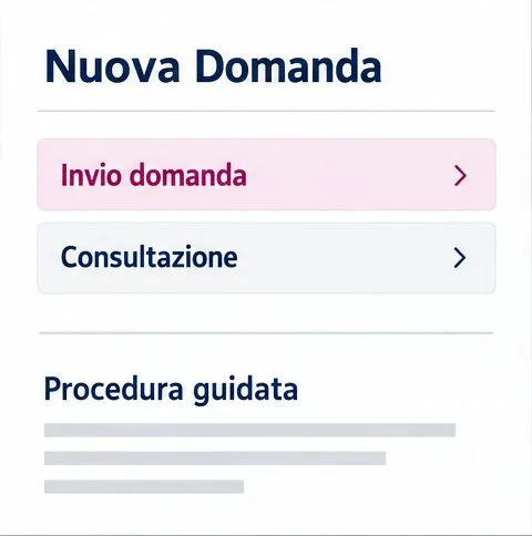 Area “Nuova Domanda” con le opzioni “Invio domanda” e “Consultazione” e l’indicazione “Procedura guidata”.