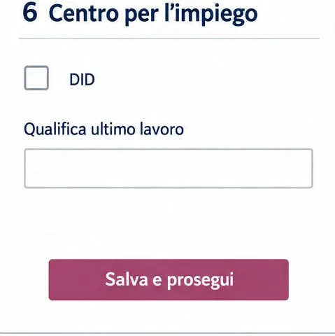 Sezione “Centro per l’impiego” con la voce DID e il campo qualifica ultimo lavoro.