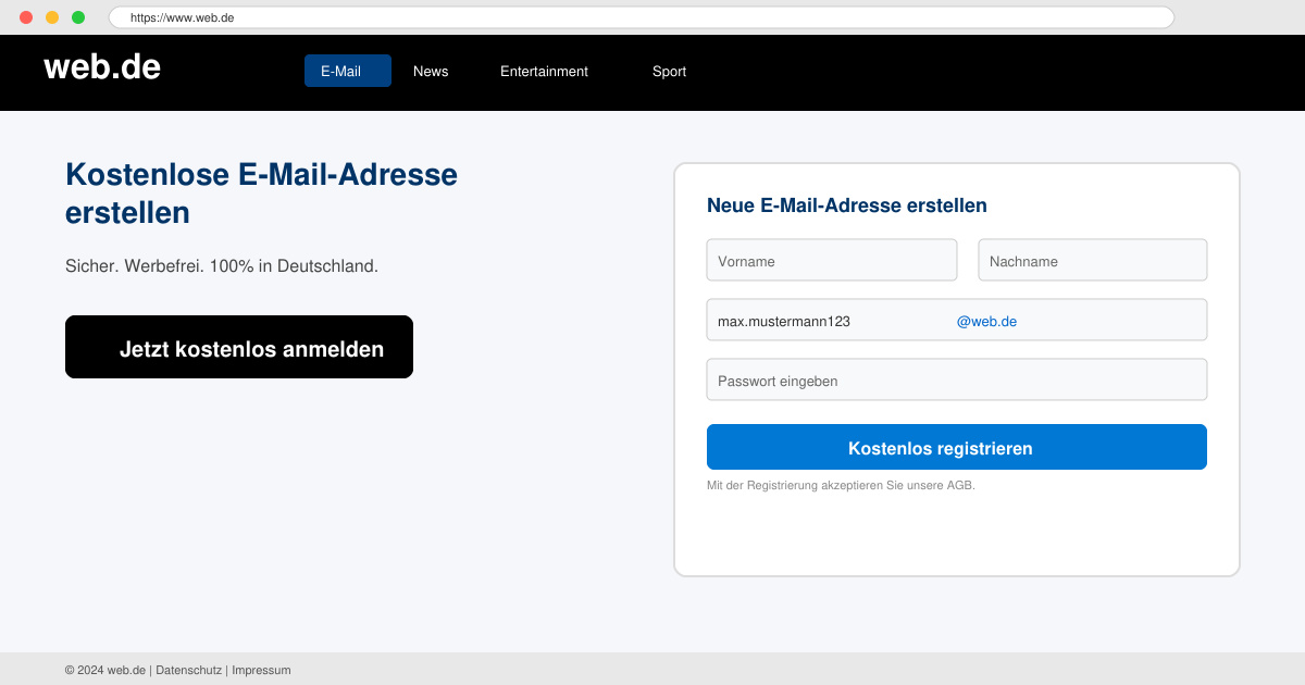Neue e mail adresse web de