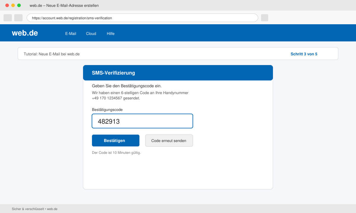 Verifizierung der Handynummer bei Web.de