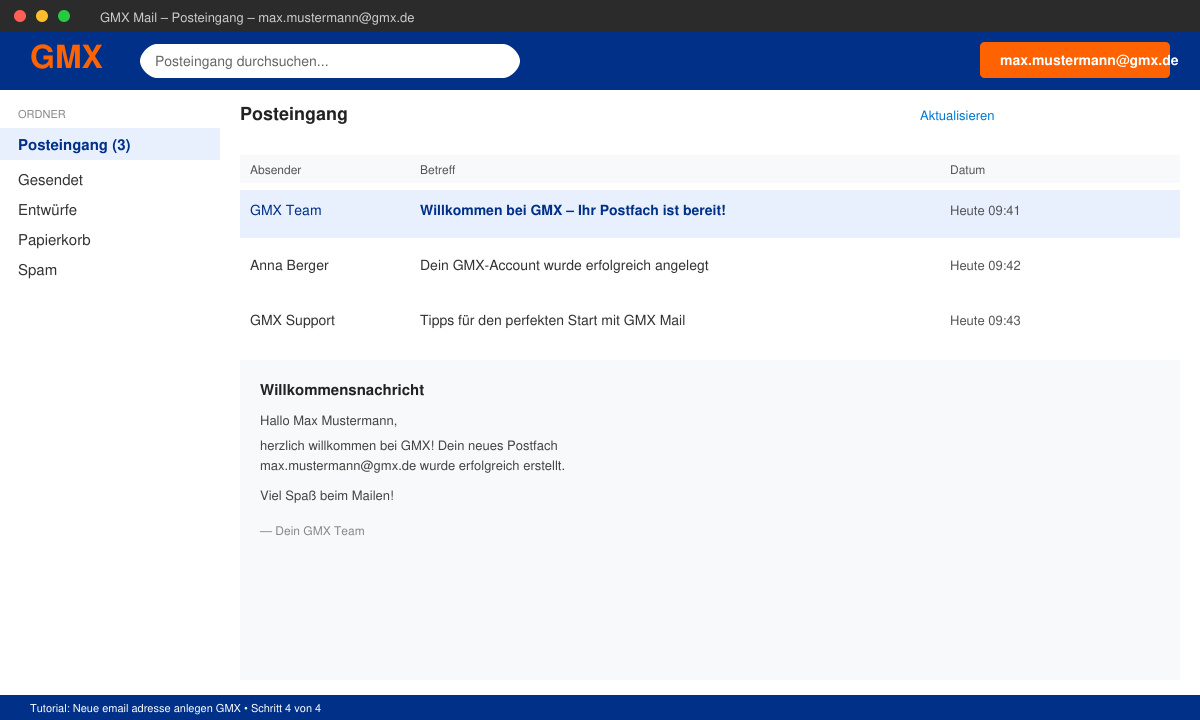 Neue email adresse anlegen GMX – Erfolgreich erstelltes Postfach
