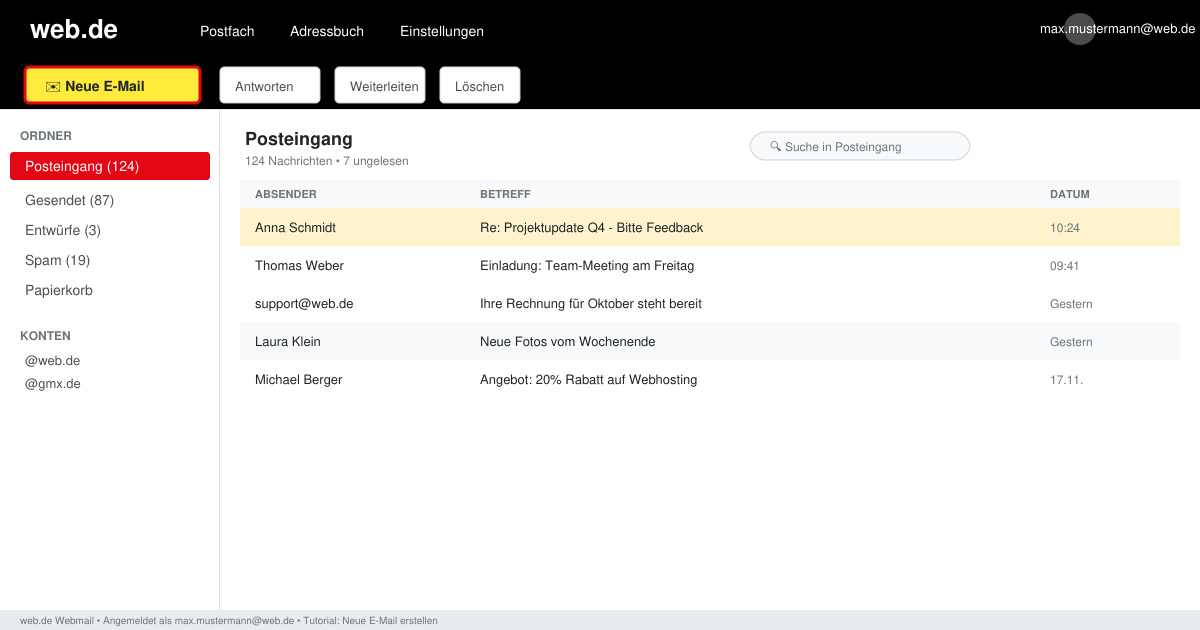 Neue email erstellen web de