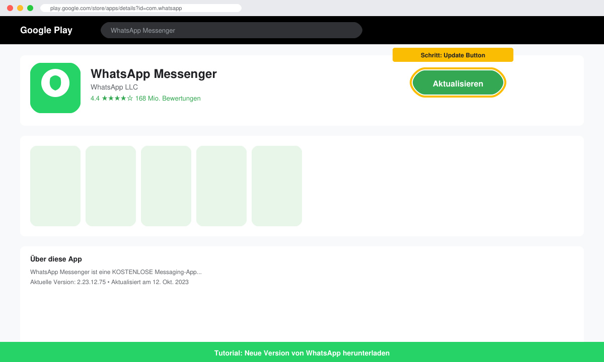 Update-Button in der WhatsApp-App-Detailansicht