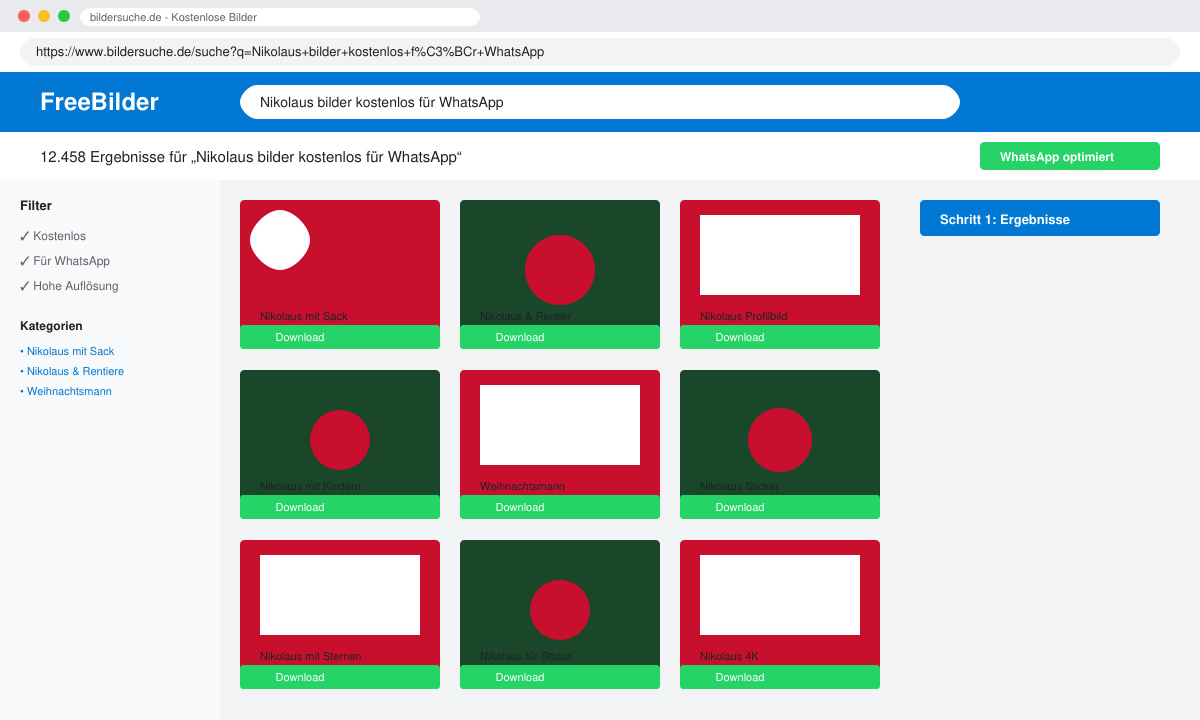 Screenshot of a search result page with Nikolaus images on a free stock site