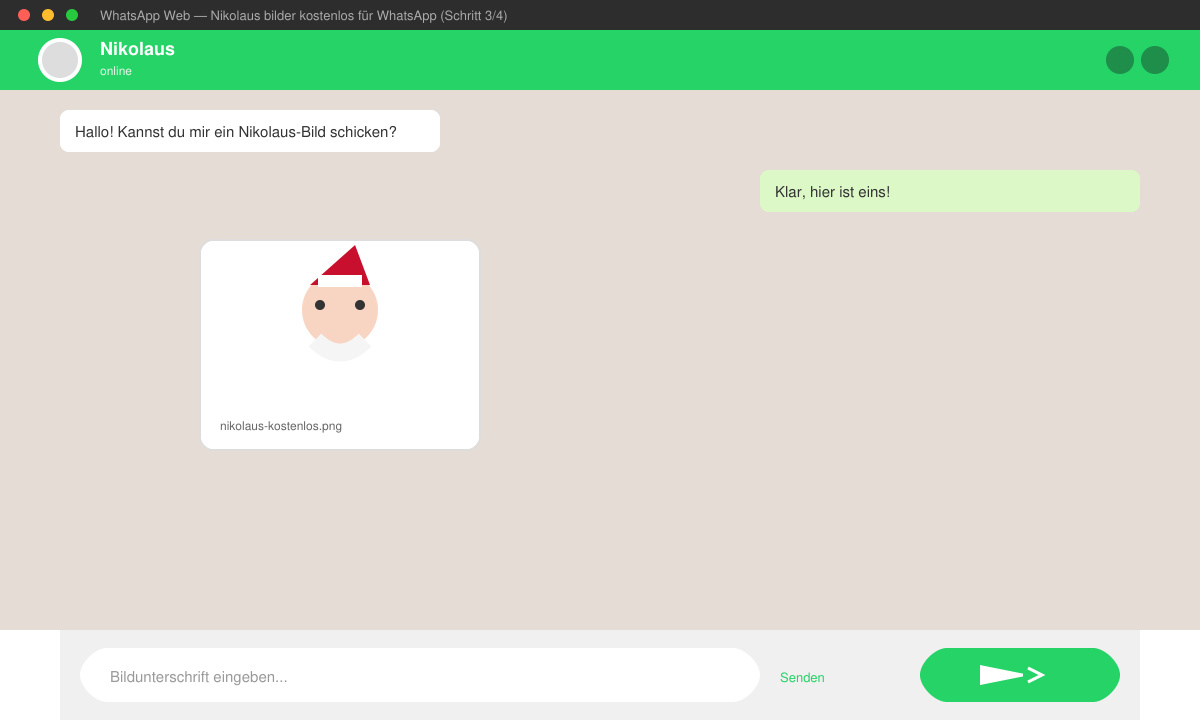 WhatsApp chat window with a Nikolaus image ready to send