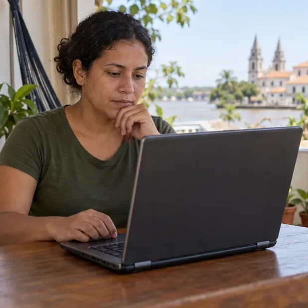 Uma pessoa examina um notebook aberto sobre a mesa antes de decidir se ainda pode ser reutilizado ou se deve ser encaminhado como resíduo eletrônico.