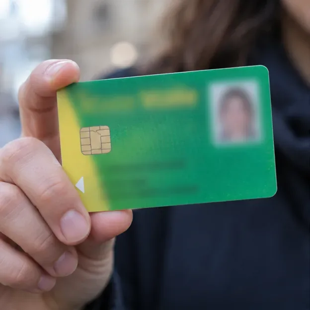 Main tenant une carte verte d’assurance maladie dont les données imprimées sont illisibles