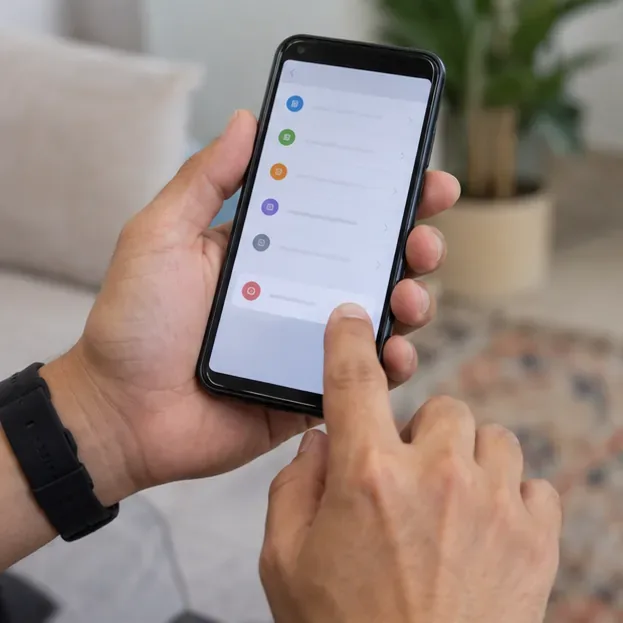 Pessoa tocando na opção de restauração em um celular antigo para apagar os dados antes da reciclagem